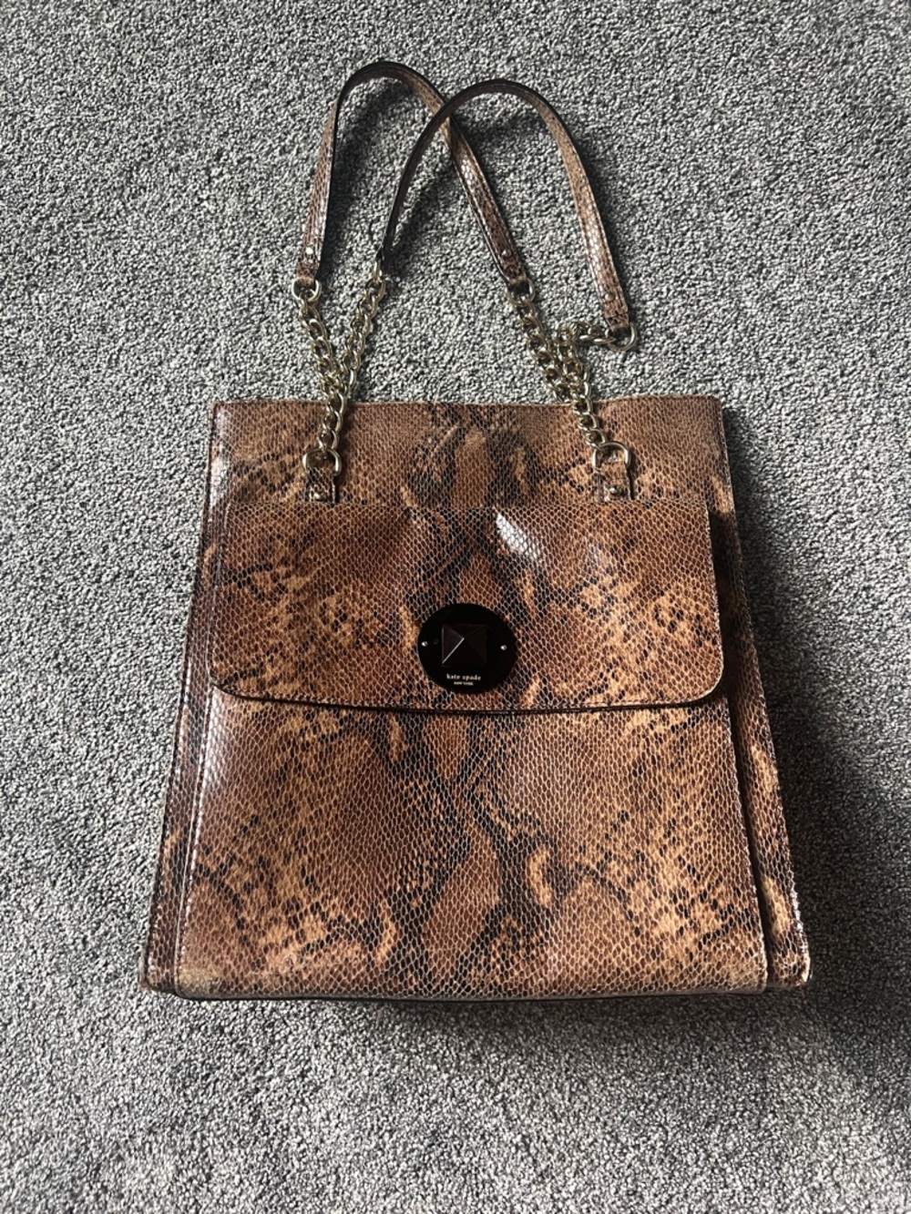 kate spade Brown Snake-Print Shoulder Bag with Chain Straps